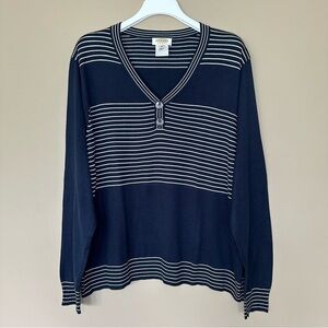 Talbots Preppy Nautical Silk Blouse Long Sleeve Top 3X Navy Blue Vneck Preppy
